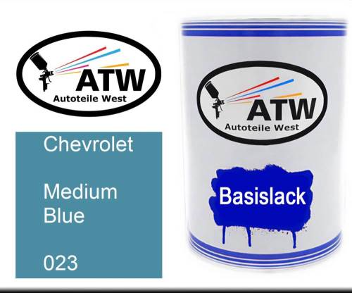 Chevrolet, Medium Blue, 023: 500ml Lackdose, von ATW Autoteile West.